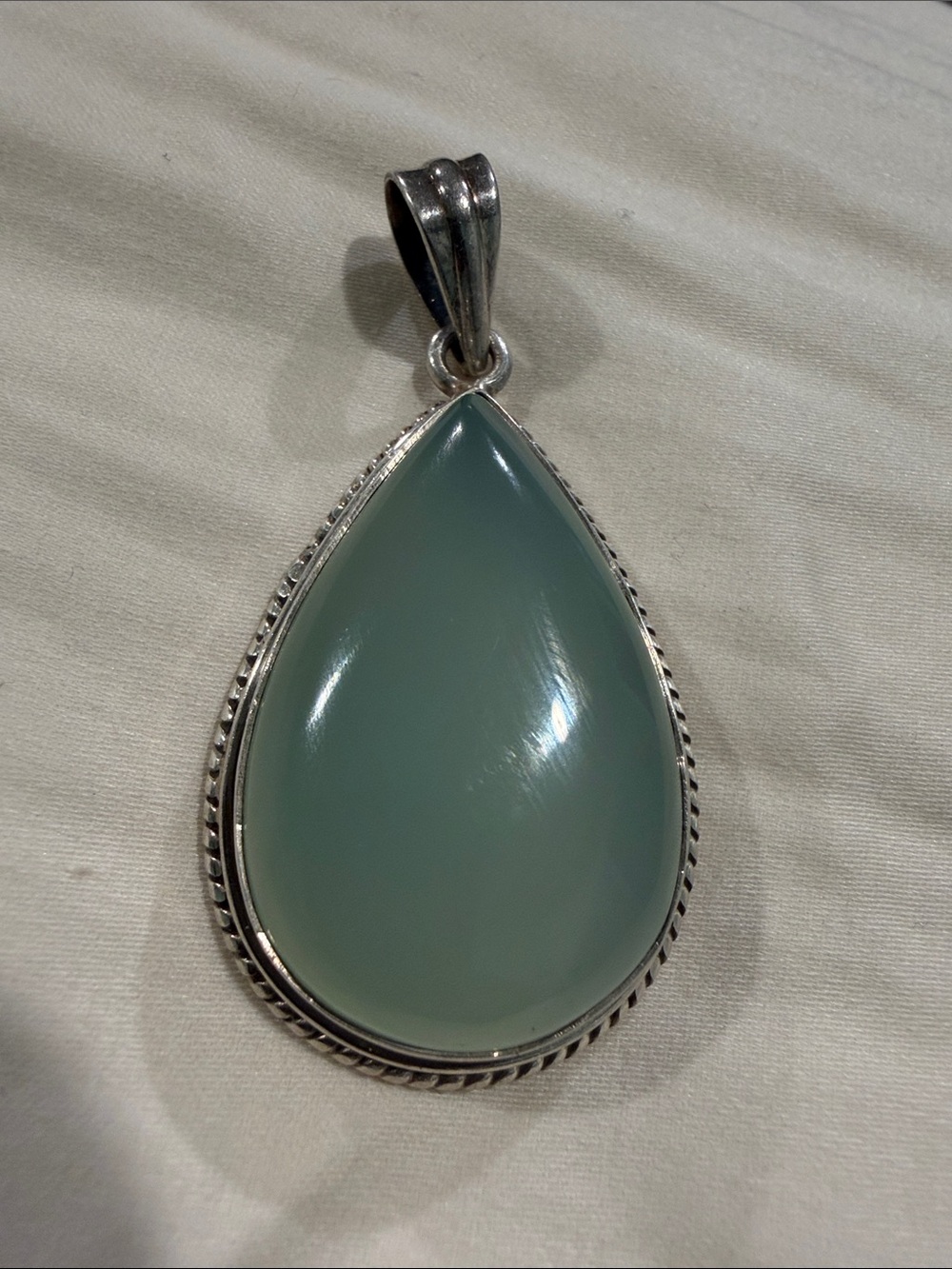 925 Sterling Silver Teardrop Pendant with Seafoam Green Chalcedony